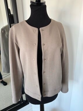Muji Taupe Crewneck Snap-Front Cardigan